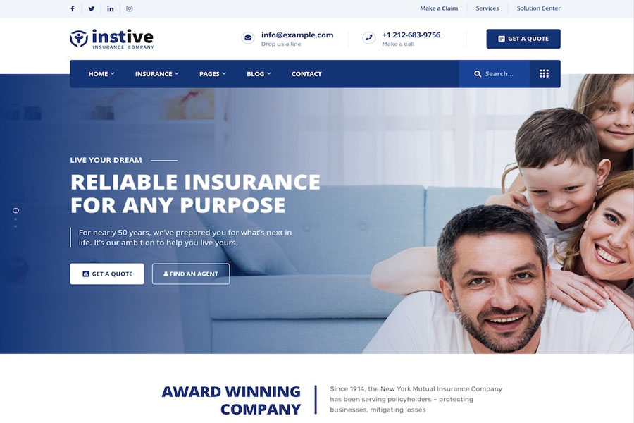 instive insurance website template