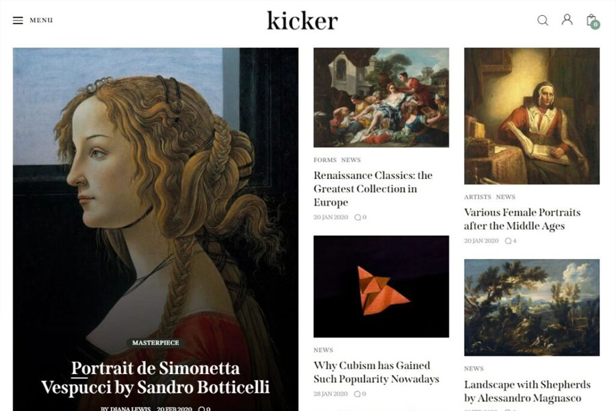 Kicker - artist WordPress blog theme