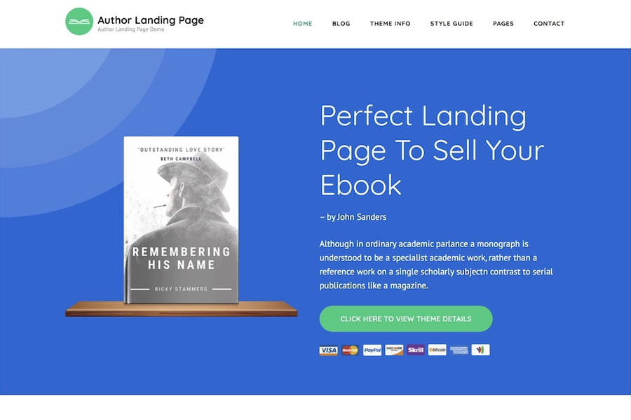author landing page free wordpress theme