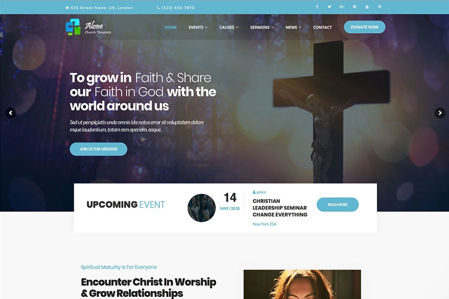 alone - modern church WordPress theme